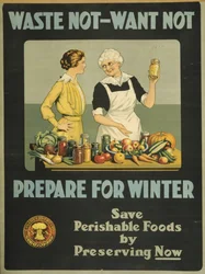 Nie marnuj, nie chcę - przygotuj się na zimę, Canada Food Board, ok. 1915 (kolor lito)