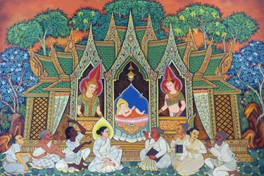 Tajska buddyjska świątynia Wat Ananda Metyarama. Narodziny Siddhartha Gautamy (powszechnie znanego jako Budda), 20160818, Singapur, Singapur