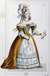 Kobieta w sukni, jaką nosiła Mme du Barry, ok. 1810 r. (rycina)