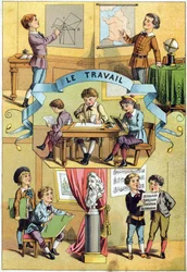 Pracuj w klasie. Grawer w „Alphabet des petits ecoliers”. Obraz Epinal, ok. 1885. Kolekcja Privee