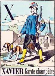 X Xavier garde champetre - "Alfabet folwarczny" koniec XIX w. (rycina)