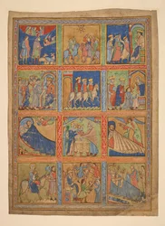 f. 1: Seria 24 miniatur z Życia Chrystusa; Siedem wycinków z iluminowanych rękopisów. XII w. XV w. Siedem wycinków z iluminowanych rękopisów. XII wiek XV wiek
