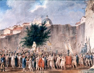 Przyjęcie wśród ruin Bastylii, Paryż, ok. 1793 r. (akwarela)