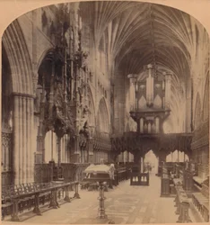 Wnętrze katedry w Exeter, Anglia, 1900.