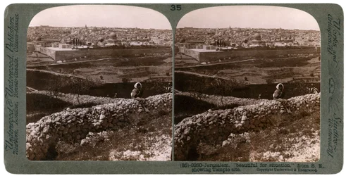 Jerozolima widziana od południowego wschodu, ukazująca miejsce świątyni, Palestyna, lata 1900.
