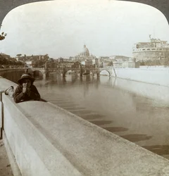 Tyber, Castel Sant Angelo i Bazylika Świętego Piotra, Rzym, Włochy.
