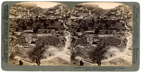 Dolina Kedron i wieś Siloam, poza murami Jerozolimy, Palestyna, 1896.
