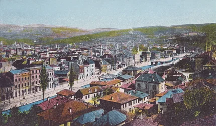 Pocztówka przedstawiająca Sarajewo i Nabrzeże Appel, 1913