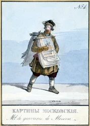 Moskiewski handlarz grawerem z XIX wieku. Ilustracja z XIX wieku.