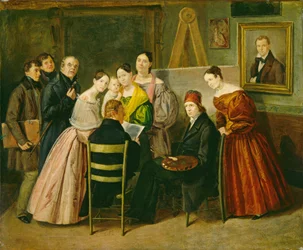 Malarz i goście w pracowni, ok. 1835 (olej na papierze, płótno)