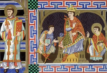 Diakon, postać szlachecka, król i ekwa ilustrująca ludzi X wieku; Ilustracja XIX wieku czerpie z „Francji w X wieku”.