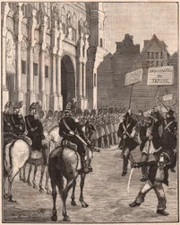 Grupa socjalistów demonstrujących przeciwko reformom Ludwika Napoleona Bonaparte, 1849 na Polach Marsowych w Paryżu