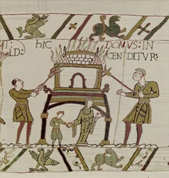 Dom spalony przez Normanów, Gobelin z Bayeux (haft wełniany na płótnie)