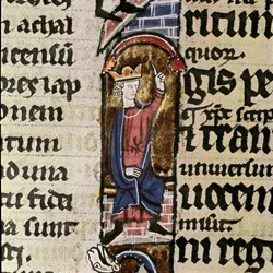 Asystent króla przy odbudowie świątyni jerozolimskiej Fragment strony rękopisu Biblii św. Ludwika. XIV-wieczna Biblioteca Comunale Assises, Włochy