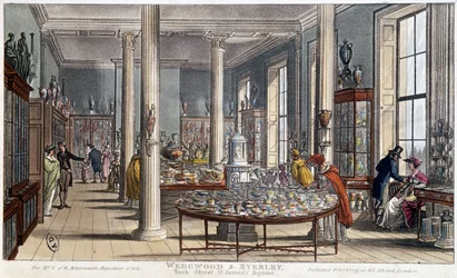 Sklep porcelany w Londynie (Anglia) Wedgwood & Byerley - Litografia około 1800