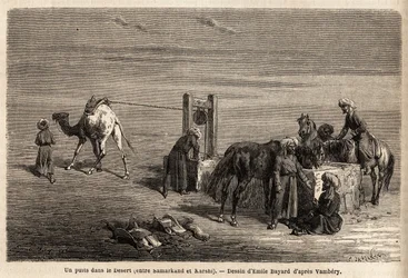 Studnia na pustyni, między Samarkandą a Karshi (miasta dzisiejszego Uzbekistanu). Rysunek Emile
