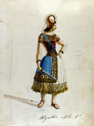 Kostium Abigaille w operze Giuseppe Verdiego (1813-1901), „”Nabucco”””po raz pierwszy nazwany „”Nabucodonosor””Muzeum Scala