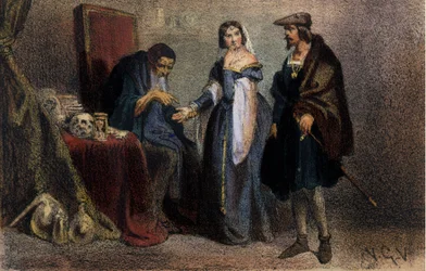 Agnes Sorel (1422-1450) (Pani Beaute sur Marne) (Beaute-sur-Marne), znana jako „La Belle Agnes”, ulubiona Karola VII doradzającego astrologowi. Rycina XIX wieku. Biblioteka Brery. Mediolan.
