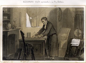 Alexandre (Alessandro) Volta (1745 - 1827) i jego doświadczenie z baterią elektryczną - w „”Storia d