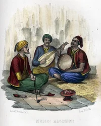 Muzycy algierscy. w „Starożytnej i współczesnej Algierii” Léona Galiberta. Wydanie włoskie w kolorze 1846.
