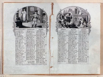 Kalendarz almanachowy z roku 1837 ozdobiony scenami opery La sonnambula autorstwa Vincenzo Belliniego