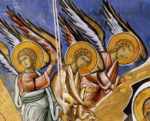 Anioły Zwiastowania, fresk (1192), kościół Panagia Tou Araka (Kościół Matki Bożej Grochowej) (Lista Światowego Dziedzictwa UNESCO, 2001), Lagoudera, góry Troodos, Cypr