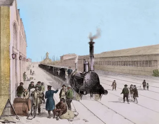 Przyjazd pociągu towarowego Paris Orleans Line - Rycina XIX wieku - Kolekcja Privee
