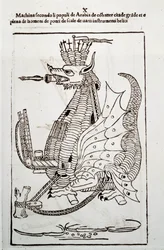 Sztuka wojny: nauka o maszynach wojskowych. „Arabica machina”, arabska maszyna do oblężenia miasta, ilustracja z „De re Militari” inżyniera Roberto Valturio (1413-1483?)