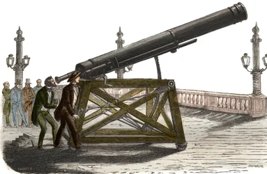 Astronomiczna oprawa Place de la Concorde M. Queslina w Paryżu. Grawer z 1857 roku w „Le Musee Des Sciences””