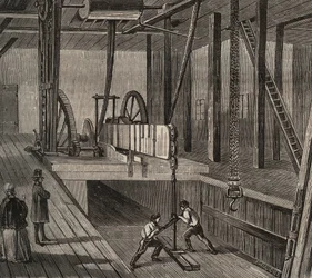 Atelier de drill du well artesian de Passy. Grawerunek z 1856 r. w „Le Musee Des Sciences””