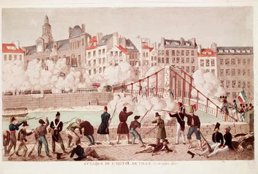 Atak na ratusz Paryża i bitwa pod mostem Arcola, 28 lipca 1830 (rycina)