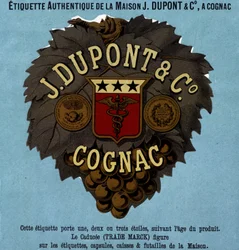 Autentyczna etykieta J. Dupont & C¡, Cognac. wydanie z 1882 r.