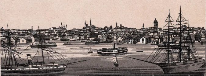 Baltimore, Stany Zjednoczone: Widok ogólny. w „Świat ilustruje 168 poglądów” bez daty (koniec XIX wieku)