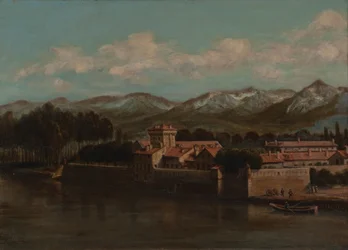 Brzegi rzeki Isère w Grenoble, widok na góry 1864 (olej na płótnie)