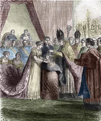 Chrzest Napoleona Franciszka Karola. (Napoleon II) Król Rzymu, syn cesarza Napoleona I (1769-1821), w Notre-Dame de Paris, 9 czerwca 1811.