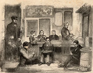 Warsztaty plecionkarstwa i czytania dla niewidomych zlokalizowane przy Euston Road w Londynie i zorganizowane przez Association for Promoting the General Welfare of the Blind, stowarzyszenie pomagające osobom niewidomym w znalezieniu pracy. Grawerowanie w 