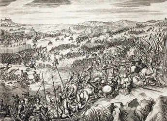 Bitwa pod Gembloux (1578) (Bitwa pod Gembloux) Armia hiszpańska przeciwko armii 16 z siedemnastu prowincji Holandii - rycina w „Histoire De La Guerre Des Paisles-Bas” autorstwa Famiano Strady (1572-1649)