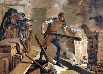 Bernard Palissy (1510-1589), ceramik, Francuz pracujący nad stapianiem swoich emalii.