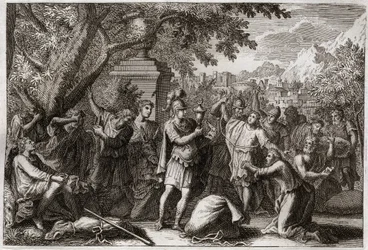 Biblia Royaumont, Stary Testament: Bracia Józefa. Józef ma swoich braci w więzieniu. Ilustracja z 1811 roku.