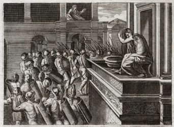 Biblia Royaumont, Stary Testament: Zbrodnia Dawida lub Betsabe w wannie. Dawid zobaczył z daleka Betsabee, żonę Uriasza Chetyty (lub Uriasza Chetyty), kąpiącą się, i spełnił w niej złe pragnienie, a następnie zabił jej męża Uriasza. Ilustracja z