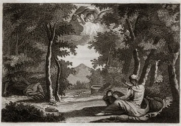 Biblia Royaumont, Stary Testament: Lot agaru. Agar (Hagar) wschodzi, opowieść Sara (Sara) jego kochanka. Sara z surowością mówi o swojej bezczelności. Agar nie może jej tolerować i uciekł z domu na pustyni, albo Anioł rozmawia z nią, by sprowadzić ją z pow