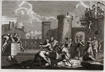 Biblia Royaumont, Stary Testament: Jerozolima rebatie. Króla Artakserksesa wysłałem Nehemię do Jerozolimy za pozwoleniem na zbuntowanie wszystkich jej murów. Ilustracja z 1811 roku.