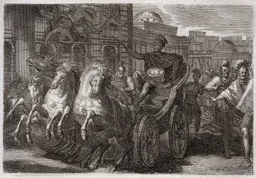 Biblia Royaumont, Stary Testament: Jezabel zjada psy. Jehu kazał wyrzucić Jezabel przez okno, a ona została zjedzona przez psy. Ilustracja z 1811 roku.
