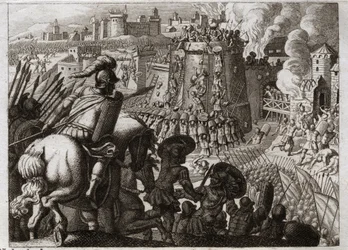 Biblia Royaumont, Stary Testament: Oblężenie Jerozolimy. Nabuchodonozor II obległ Jerozolimę, zdobył ją i sprowadził do Babilonu wszystkie bogactwa i wszystkich mieszkańców tego miasta. Ilustracja z 1811 roku.