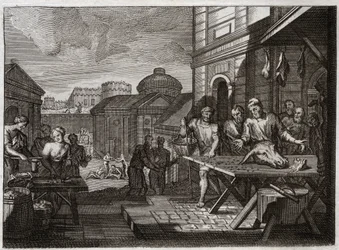 Biblia Royaumont, Stary Testament: Oblężenie Samarii. Król Syrii oblegał miasto Samarię i doprowadził do straszliwego głodu. Ilustracja z 1811 roku.