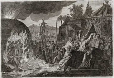 Biblia Royaumont, Stary Testament: Troje dzieci Babilonu w piecu. Król Nabuchodonozor II wrzuca trzech młodych Hebrajczyków do rozpalonego pieca, skąd w cudowny sposób się wydostają. Nazywają się Ananiasz, Azarias i Misael (lub Shadrac