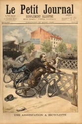 Areszt rowerowy w pobliżu Champigny. Grawerowanie w „”Le petit journal”” 30.08.1896. Kolekcja Selvy.