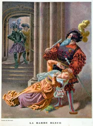 Sina broda (zaskoczony branie kobiety za włosy). Ilustracja z XIX wieku.