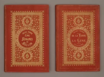 Okładka książki „Pięć tygodni w balonie” i „Z Ziemi na Księżyc” autorstwa Jules Verne