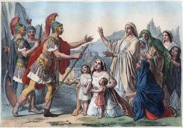 Caius Marcius Coriolanus (Coriolan) i jego matka (488 pne) - Coriolan oblegają Rzym przy wsparciu ludu - jego matka Veturia i jego żona Volumnia namawiają go na emeryturę - Volumnia i Verturia przed Coriolanem (Gaius Marcius Coriolanus) - Matka a